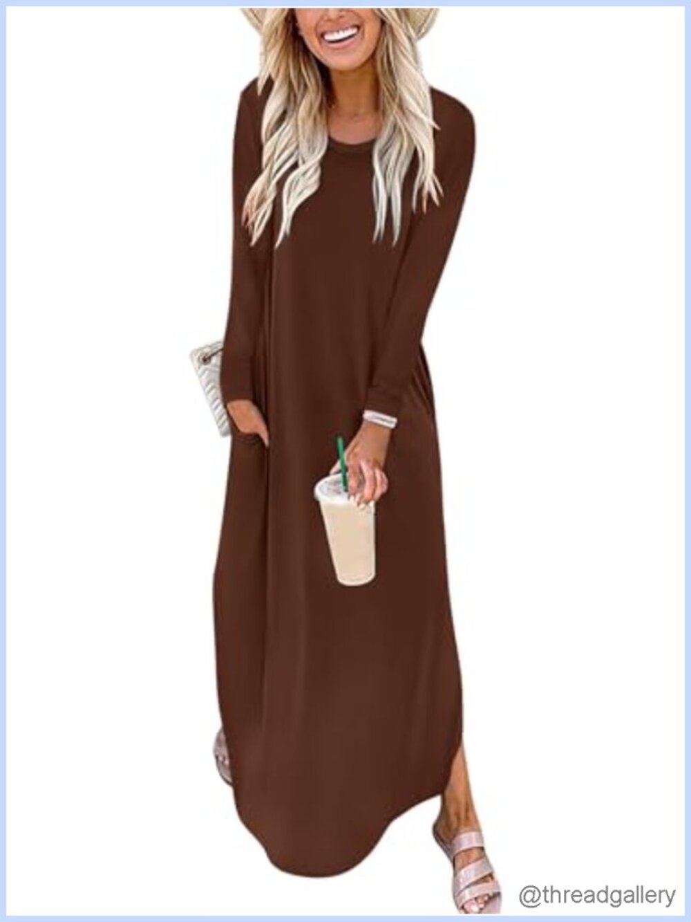 Women's Long Sleeve Maxi T-Shirt Dress Loose Fit with Pockets Casual
